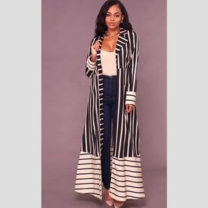 Ankle length striped duster / trench coat